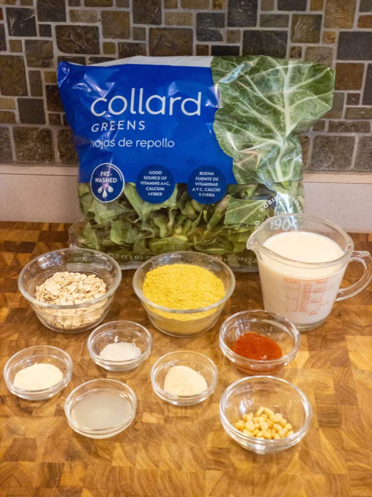 cheezy 'cheesy' collard greens mise en place