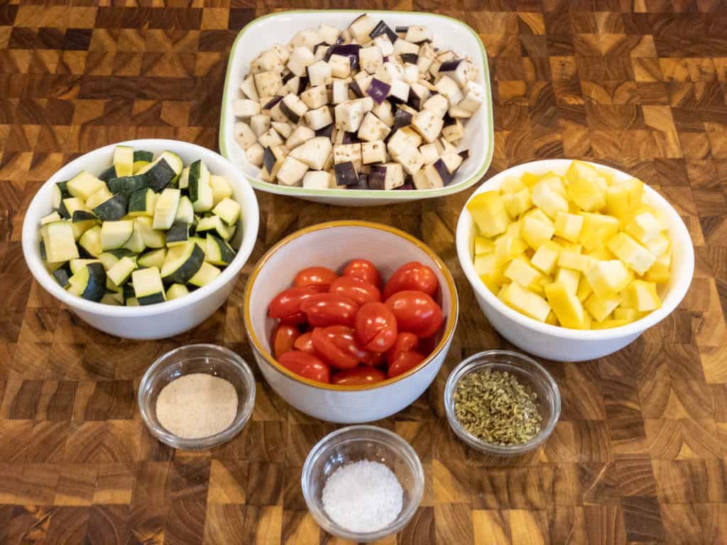 Easy ratatouille veggie bowl mise en place