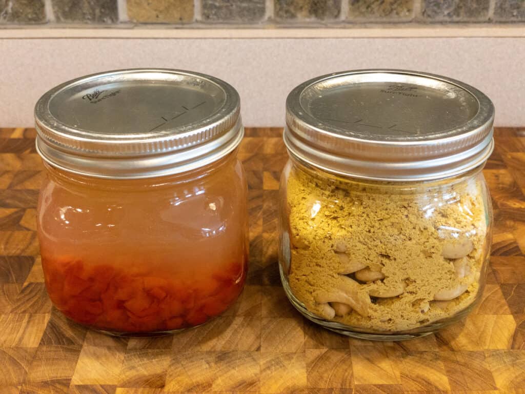 dairy free cheese sauce wet and dry ingredients in separate jars