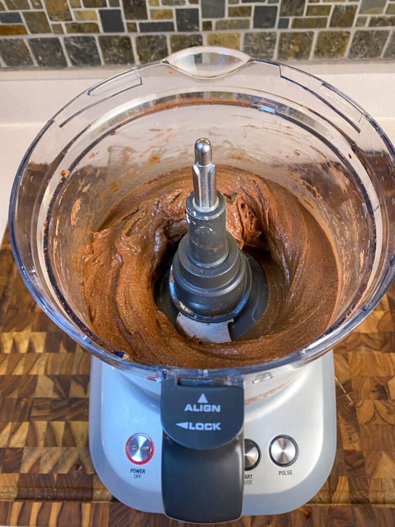 smooth food processed chocolate peanut butter nice cream in food processor